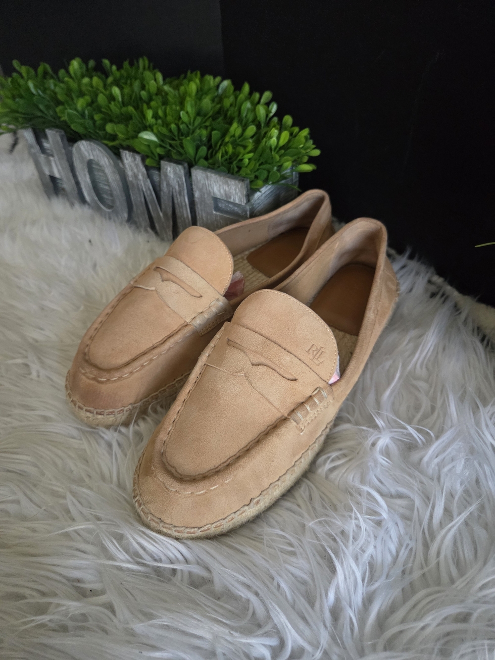 Ralph Lauren Tan Suede Women Espadrille  Penny Loafers. Size 8.5